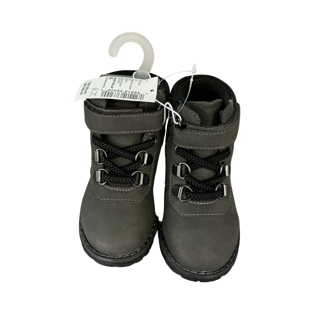 The Childrens Place Toddler Boys Grey Work Boots Size 6 Hook Loop 3056887 NEW